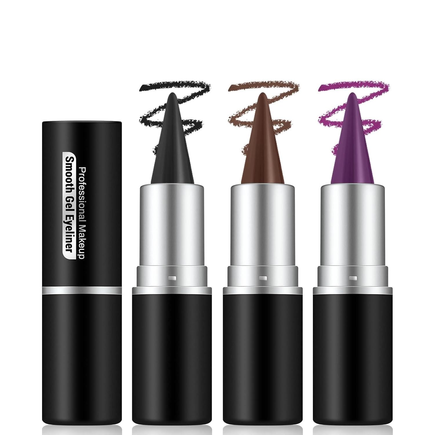 Noerrors 3pcs Black Brown Plum Matte Gel Eyeliner Pencil Set, Waterproof Smudge Proof Smoky Waterline Eyeliner Crayon for Winged Liner Goth Makeup, Cream delineador de ojos&Eyeshadow for Older Women