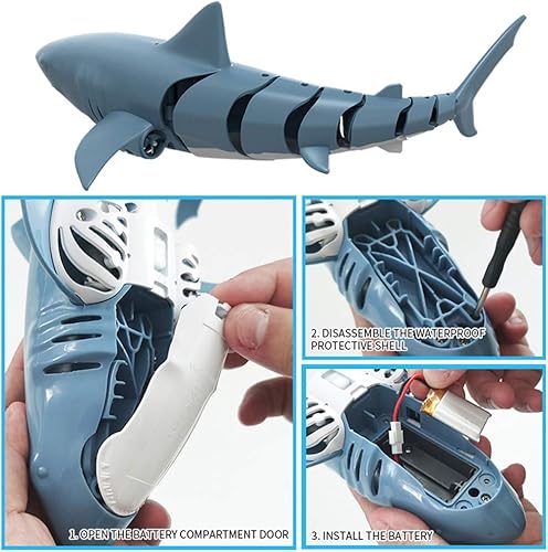 Miniatura 8 de VGEBY Barco de tiburón de simulación, 2.4G Control de cuatro vías de simulación de barco de peces de juguete de agua para piscina, baño y piscina