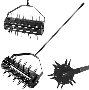 Rolling Lawn Aerator, 17" Rotary Spike Lawn Aerator, Heavy Duty Manual Aerator Lawn Tool