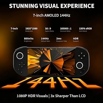 Mangmi Pocket Max Handheld Gaming Console,Android 13 Portable Gaming Console for Cloud & PC Gaming,Snapdragon 865,7 144Hz AMOLED Display,8GB+128GB,WiFi 6,8000mAh Battery