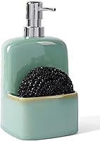 Vista 9 de Dispensador de jabón para platos, dispensador de jabón de cocina con soporte de esponja, dispensador de jabón de cerámica mate de 20 onzas para Gris