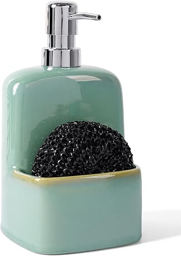 Miniatura 9 de Dispensador de jabón para platos, dispensador de jabón de cocina con soporte de esponja, dispensador de jabón de cerámica mate de 20 onzas para Gris