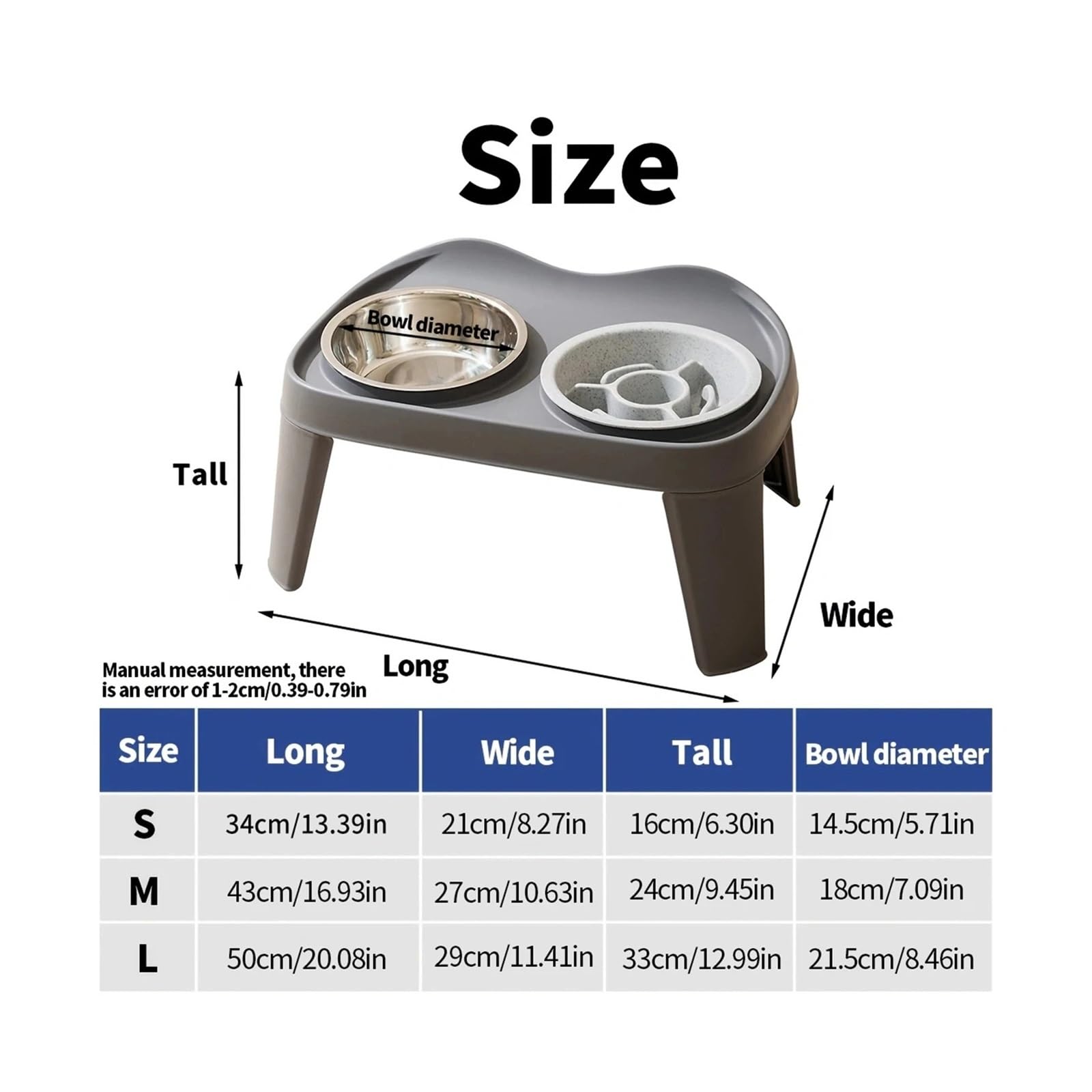 Gamelle Double surélevée Pliable Classique for Chien, Taille Moyenne et Grande, for Golden Retriever(Gray)