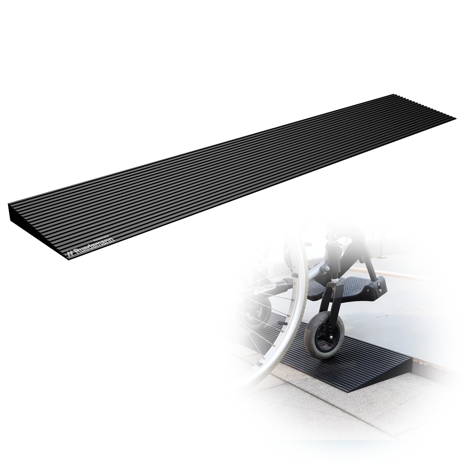 Ruedamann 1" Rise Threshold Ramp for Doorways, Sturdy Rubber Threshold Ramp, Non-Slip Power Door Ramps for Wheelchairs is Adjustable and Cuttable for Doorways,Curb, Scooters, Driveways