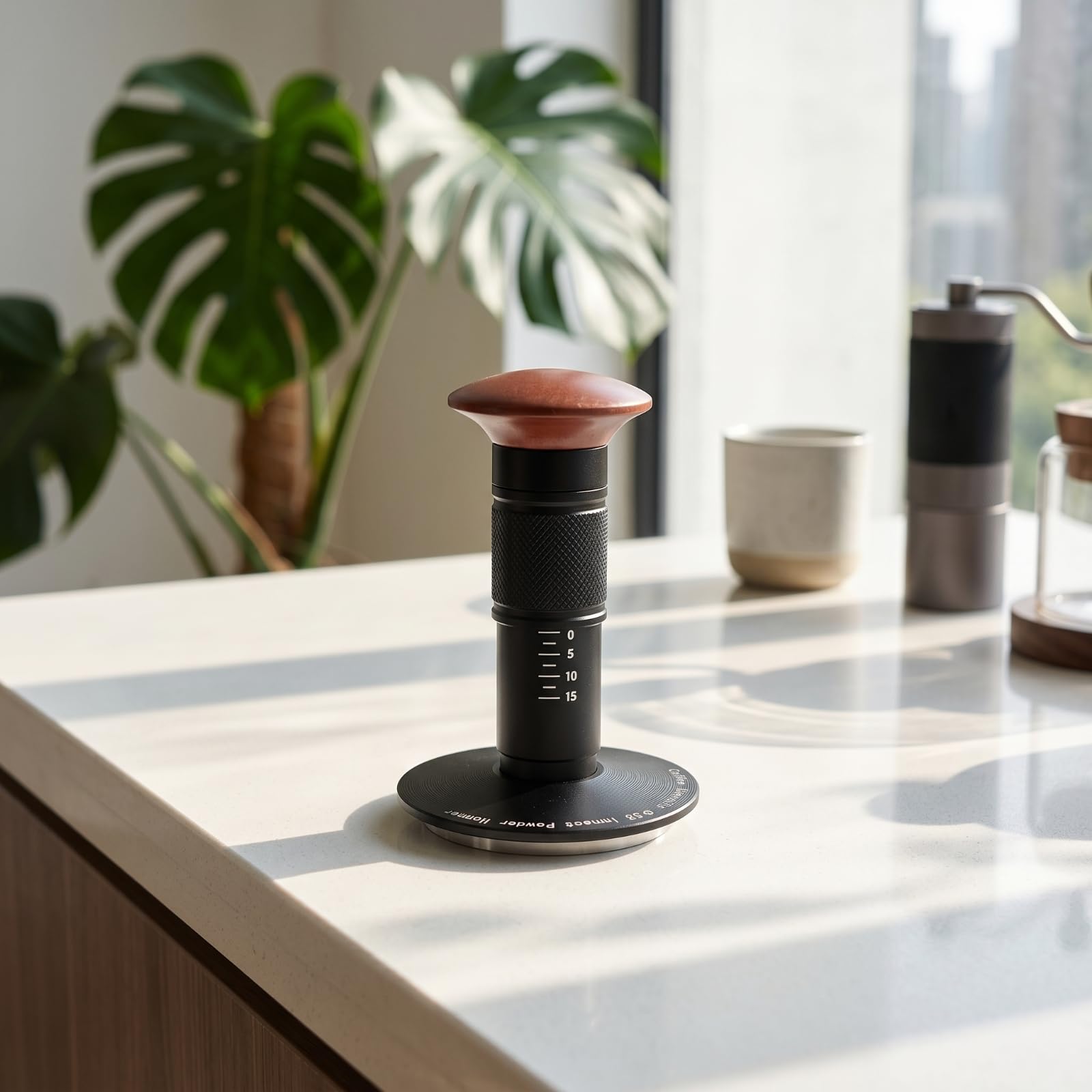 Coffee Tamper de Presión Regulable Diseño Ergonómico Base Circular y Cuerpo en Madera Adecuado para Uso Doméstico y Cafeterías, 58mm