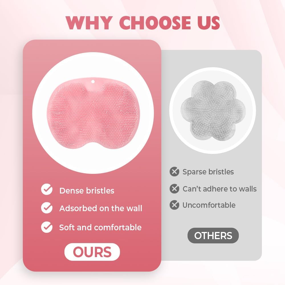 Silicone Shower Foot Scrubber Mat, 2025 Upgraded Exfoliating Bath Pad with Non-Slip Suction Cups Wall Mounted Foot Cleaning Mat (Pink)