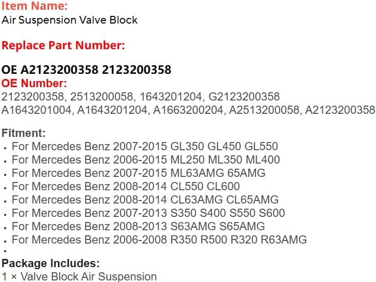 Air Suspension Compressor Solenoid Valve Block A2123200358 2123200358 Fit for Benzz W164 GL350 GL450 GL550