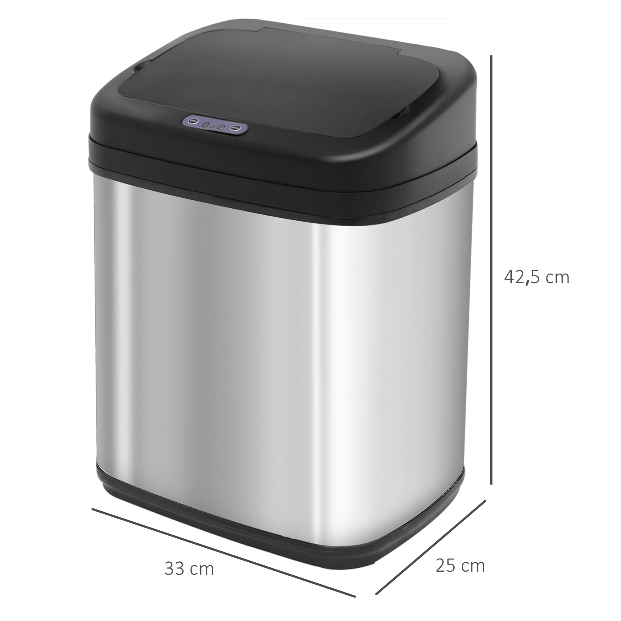 HOMCOM Sensor Mülleimer 20L Edelstahl mit Bewegungssensor Silber+Schwarz | Automatischer Mülleimer, Abfalleimer mit Inneneimer, Müllbehälter, Abfallbehälter für Büro, Schlafzimmer, Küchen