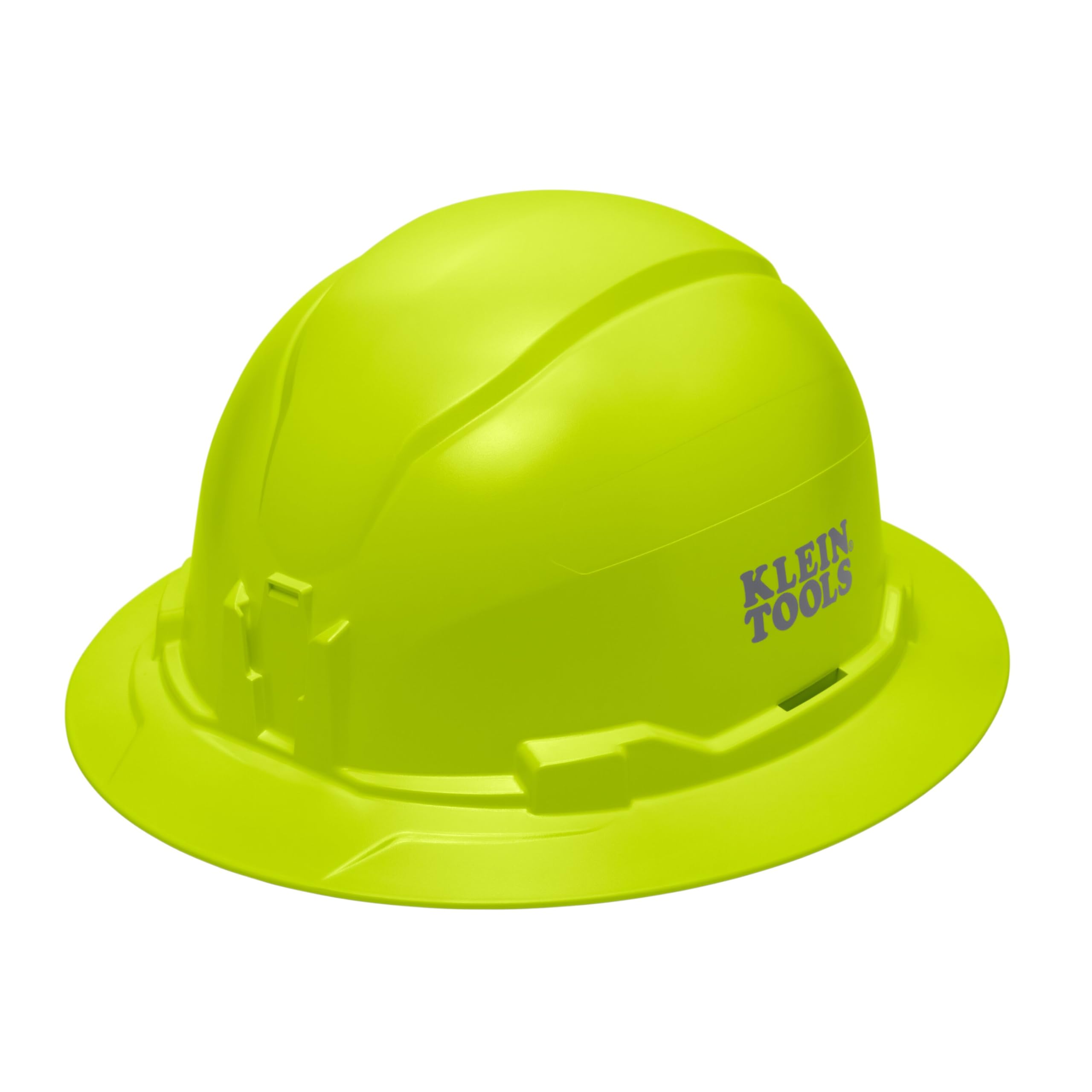 Klein Tools 60910 - Casco de Seguridad, Estilo de Borde Completo, sin ventilar, Acolchado, Diadema antiolores, Probado hasta 20 kV, Alta Visibilidad Verde limón