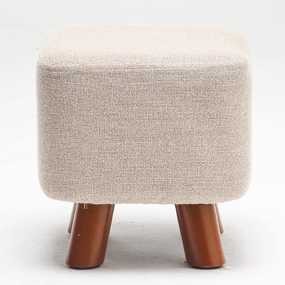Siège de Pouf et Repose-Pieds en Tissu de Lin - Petit Tabouret Banc à Chaussures Beige