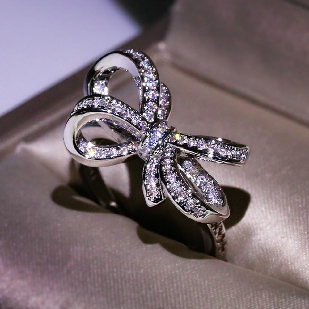 Butterfly Sparkly CZ Rhinestone Cubic Zirconia Cocktail Ring Bow-Knot Knuckle Ring Wedding Promise Jewelry Ring for Women - Image 3