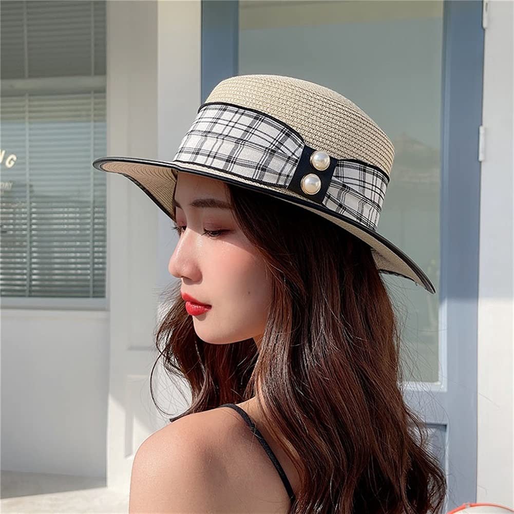 Cappelli Cappello da Pescatore Estivo Femminile Protezione Solare Cappello da Sole Cappello da Spiaggia Vacanza al Mare Cappelli di Paglia a Tesa Larga (Color : B, Size : Mcode) (D Mcode)