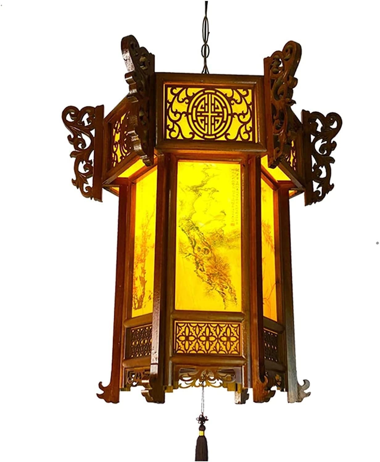 Bloohk One Color Traditional Chinese Wooden Palace Lantern, Antique Oriental Pendant Light