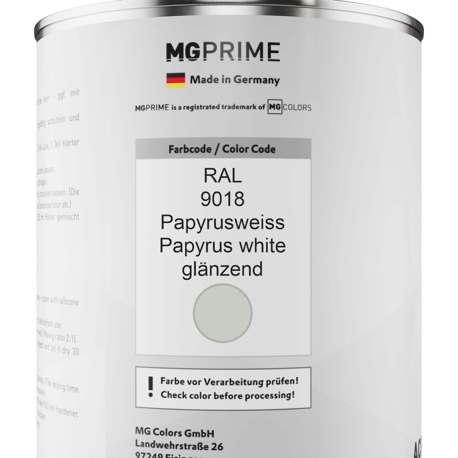 RAL 9018 Papyrusweiss / Papyrus white glänzend Acryl-Lack Dose 2K 1,5 L