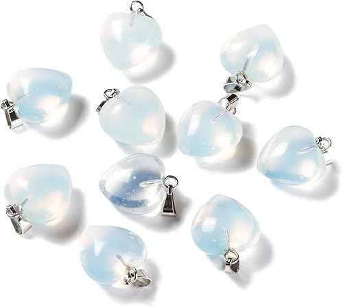 Miniatura 27 de Beadthoven - 10 dijes de piedra de corazón hinchado, piedras preciosas curativas para chakras, reiki, cuentas para hacer collares, joyas, día de San