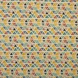 Kt KILOtela - Tela Loneta Estampada, Decoración, Tapizar, Cojines, Cortinas, Colchas, Bolsos, Manteles, 300 cm Largo x 280 cm Ancho, Triángulos, Mostaza - 3 metro