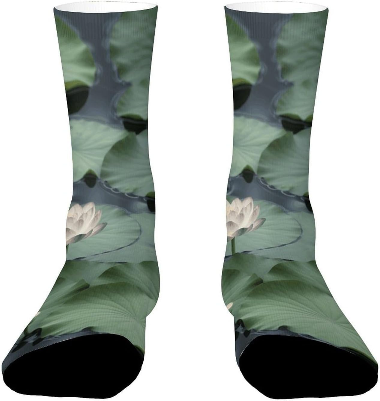 Breathable Sports Socks, Moisture Wicking, Lightweight Crew Socks | Black Lily Pads Athletic Calf Socks for Women Men, Casual, Anti-Slip, Multifunctional Work Socks