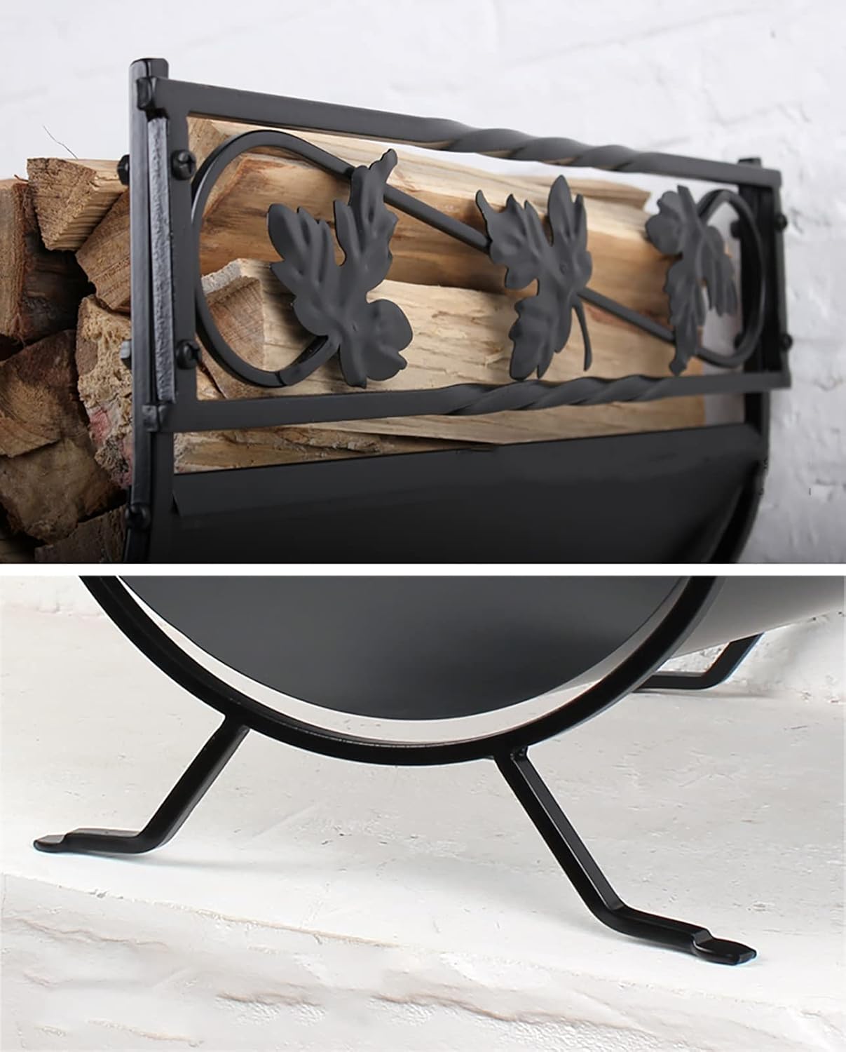 Firewood Rack Firewood Racks Metal Curved Firewood Holder with Legs, Outdoor Fire Pit Logs Storage Stand, Lumber Storage Brackets for Patio Deck Fireplace, 18.5x15.7x13.8inch,