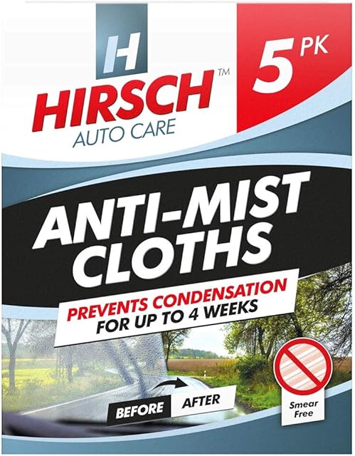 Hirsch 5pk Car Vehicle Anti-Mist Windscreen Window Cloths Wipes Steam Clean Glass Mist