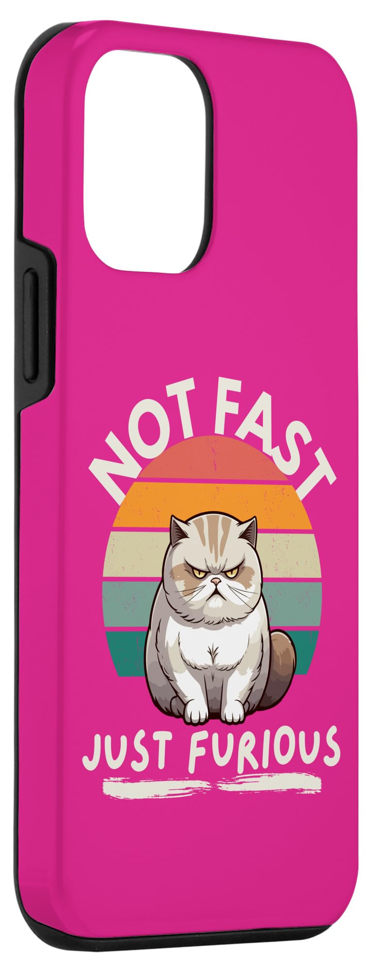 iPhone 12 mini Not fast just furious with angry cat in retro sunset . Case - Image 3