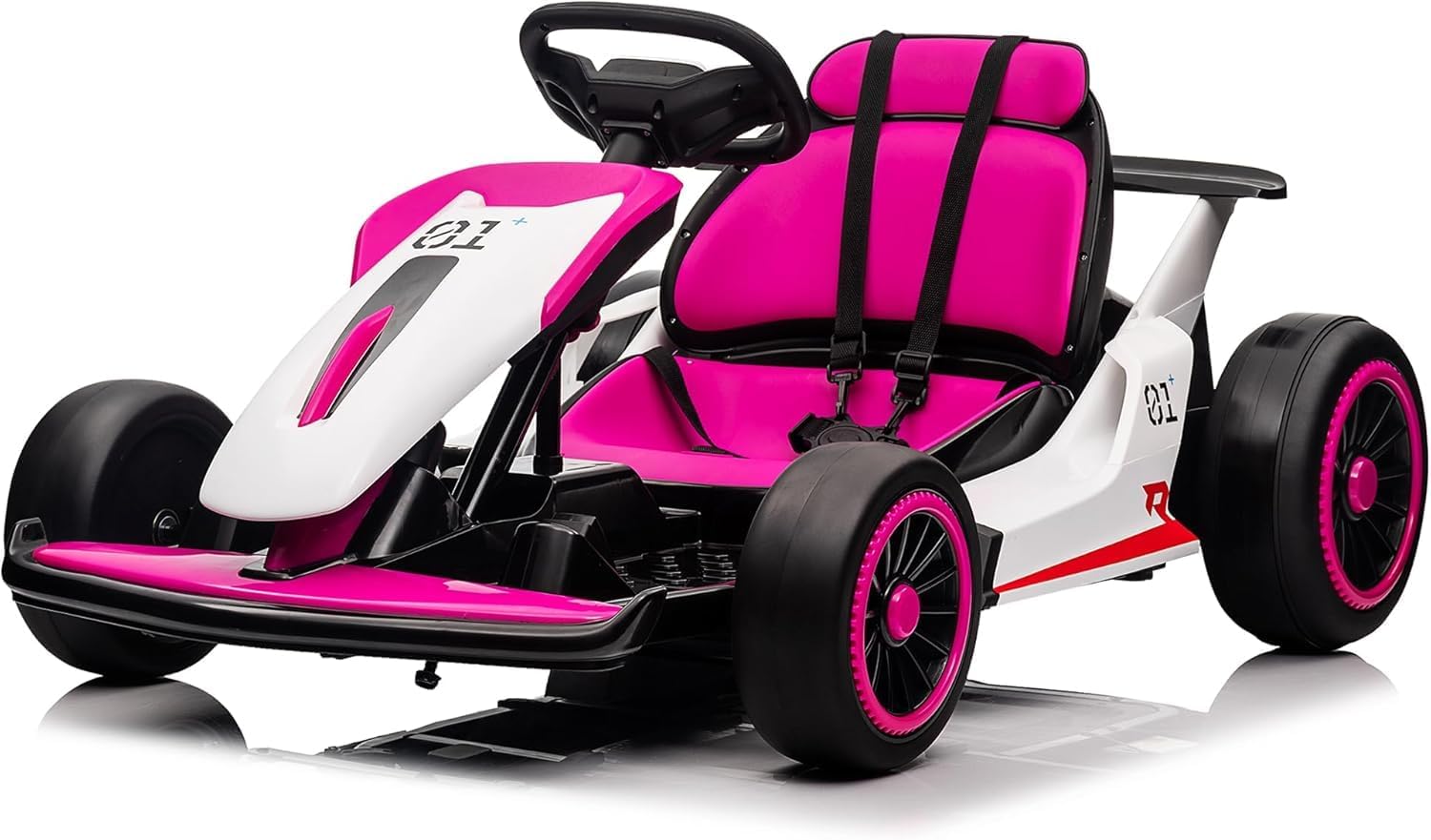 Kids’ Ride On Race Car Toy,24V Ride On Go Kart with Long-Lasting Battery,Electric Drift Kart Toy with Powerful Motor for 6+ Years Kid,Music Mode, 2 Speed Available,Max Load 110lbs (Pink)