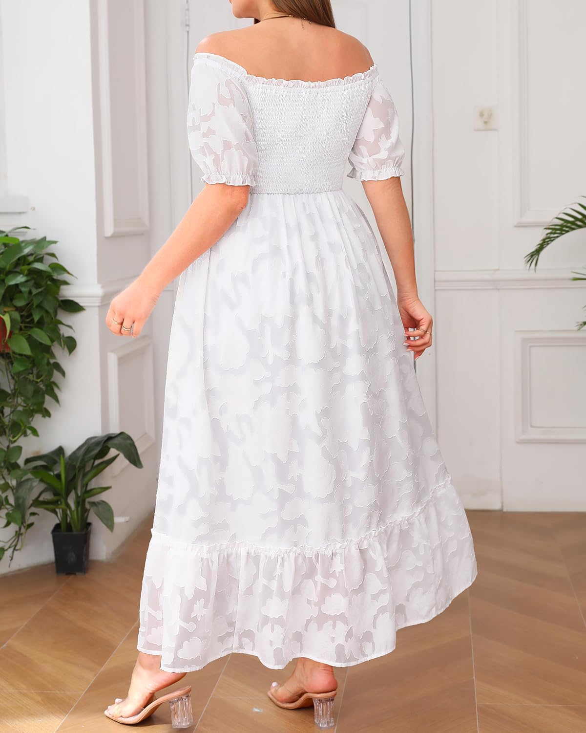 Plus Size Summer Dresses Sun - Maxi Boho Casual Off Shoulder Floral Lace Long Dress with Pockets - Image 2