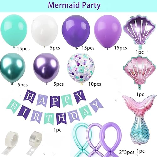 Miniatura 2 de Decoración de cumpleaños con temática de sirena, kit de guirnalda de arco de globos de sirena con pancarta de sirena, globo de cola de sirena,