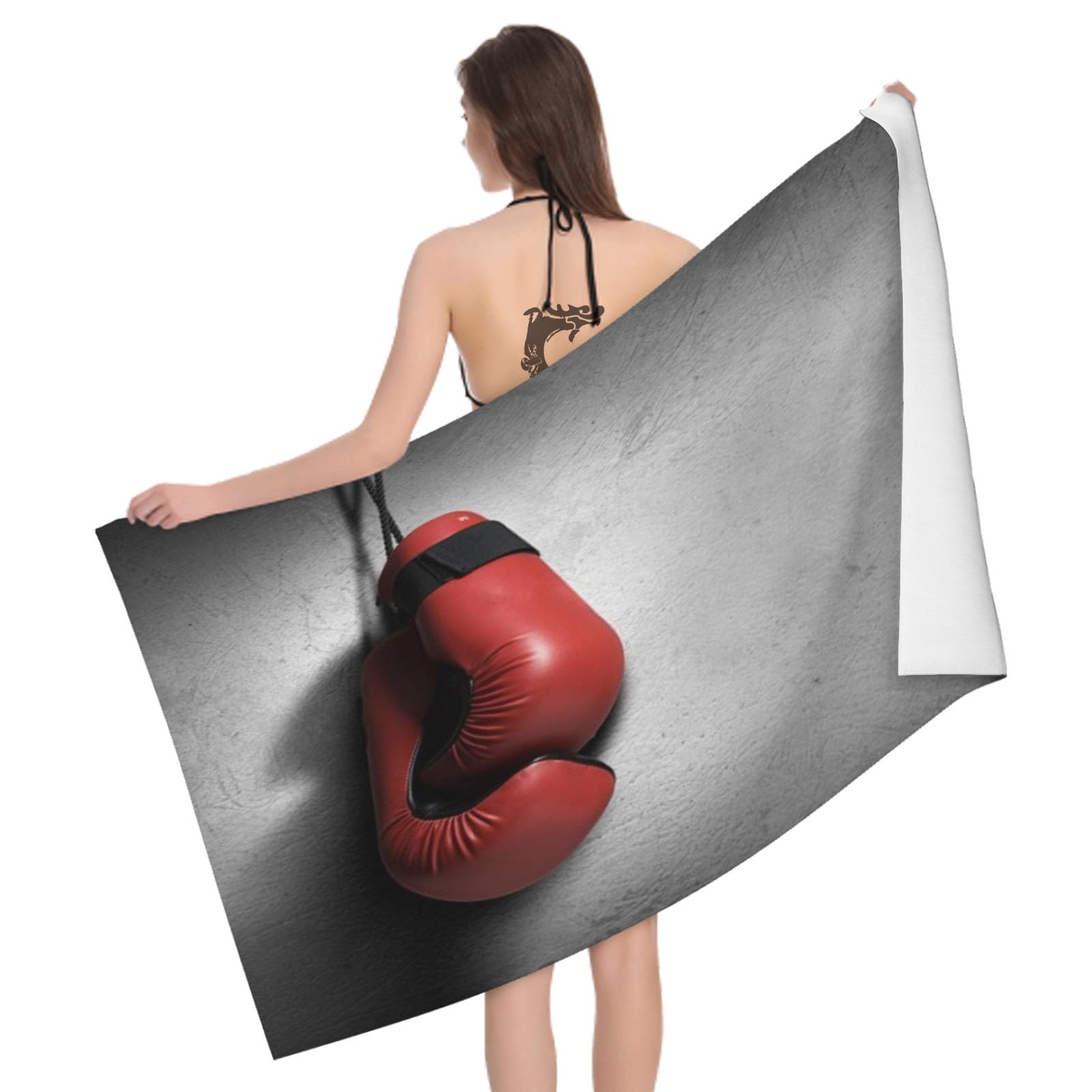 Leichong 3D Boxing Gloves Beach Towel Microfiber Soft Quick Dry for Adults, Strength Bath Towel Lightweight Soft Absorbent for Travel Swimming Pool Sports, 75 x 150 cm