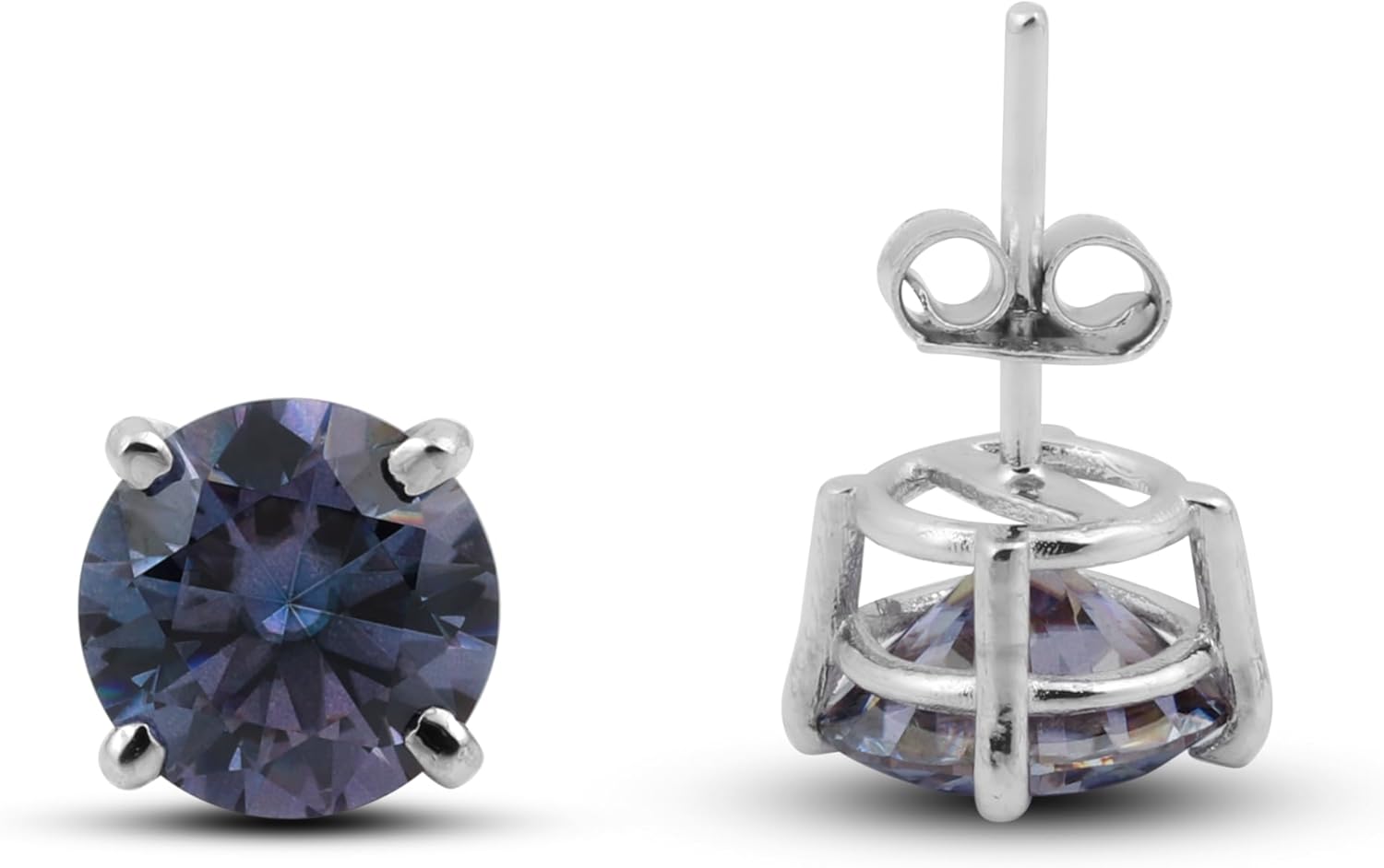 REAL-GEMS Certified Natural Diamond Stud Earrings for Women in 925 Sterling Silver with Multiple Carat and Color Options