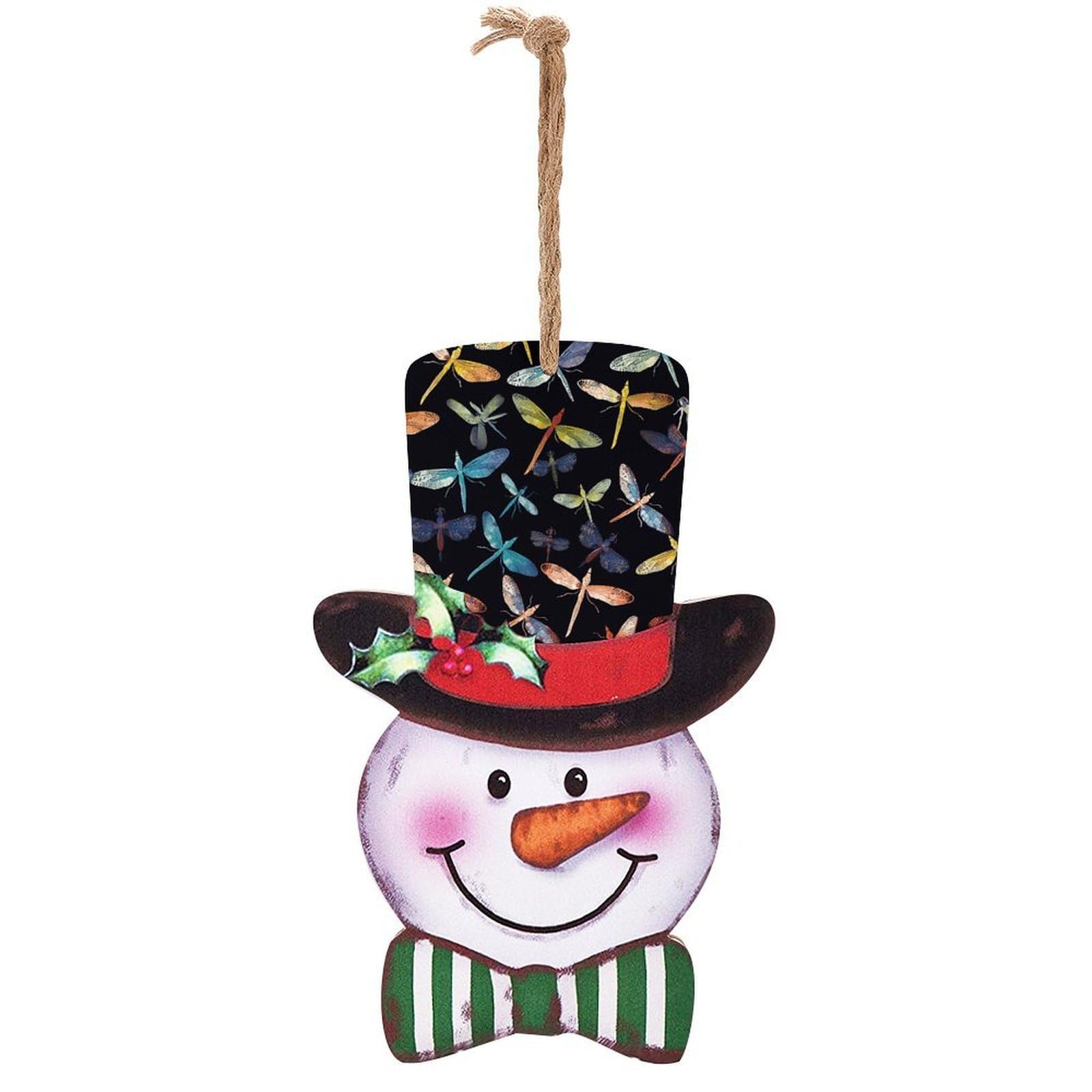 Colorful Dragonfly Snowman Decor Christmas Snowmans Hanging Decors Wooden Exquisite Holiday Decoration Sign for Home Window Wall Farmhouse Indoor Outdoo