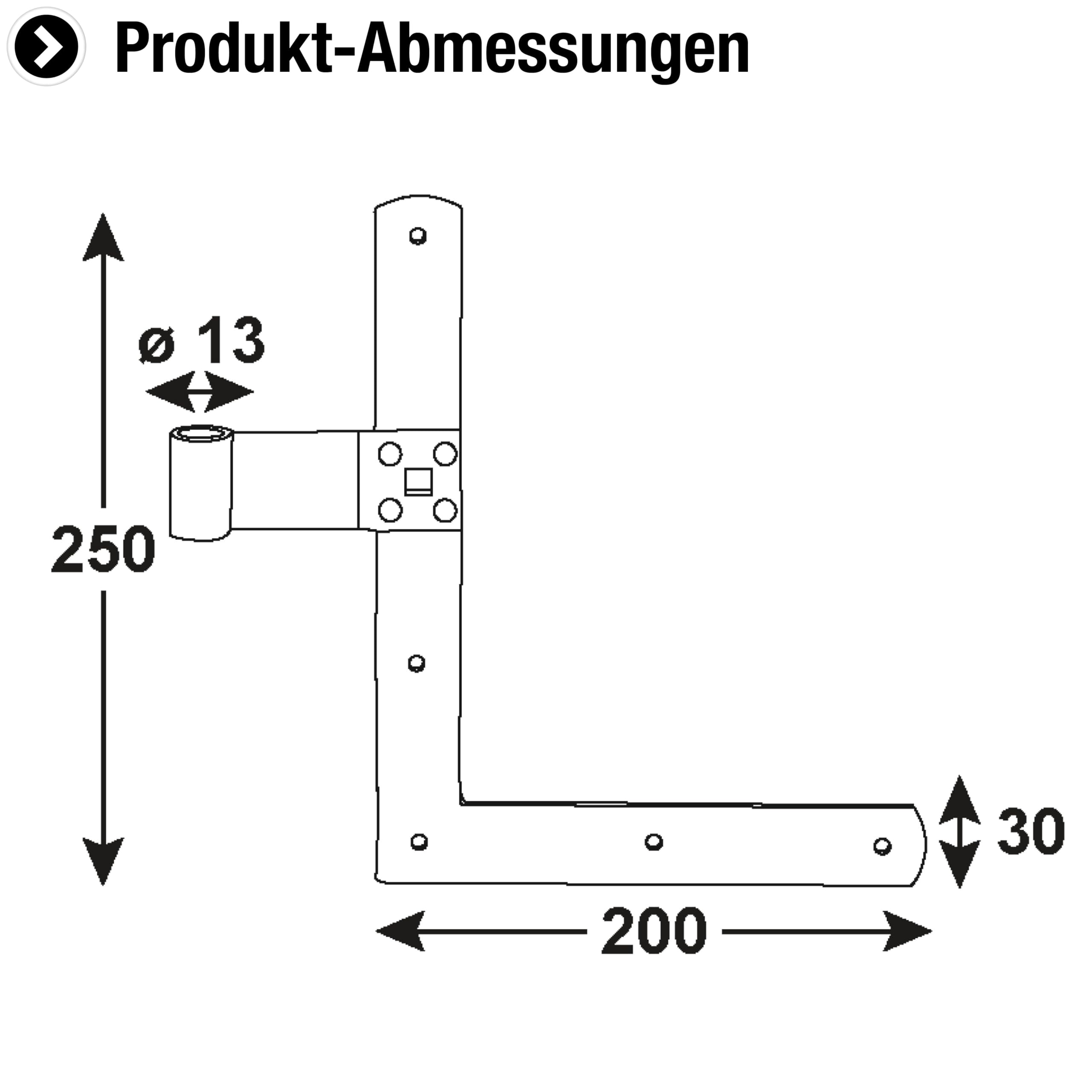 Connex 250 x 200 x 30 mm-Diameter 13 mm-Left Shutter Angle Loading Tape/Hinge/Fitting for Windows Gates and Doors / DYB2901531 - Image 2