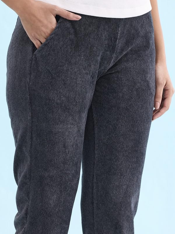 Image of GO COLORS Solid Corduroy Treggings for Women | Warmtech, Mid Rise, Side Pocket