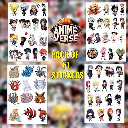 Image of AnimeVerse Pack of 61 Naru Chibi Anime Stickers for Laptop, Phone, Guitar, Bike, PC, | Waterproof Glossy Vinyl Decals | Residue-Free Anime Stickers Collection (Naruto Chibi)