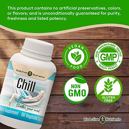 Bioactive Nutrients Chill Supplement - Ashwagandha Pills - Pure, Calm Mood Boost Supplements With Herbs From Nature, Such As Ashwagandha Root - 60 Ashwagandha Capsules #TOP7