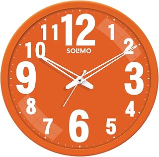 Amazon Brand - Solimo 12-Inch Bold Numeric with Silent Movement Modern Plastic Wall Clock - Orange, Analog Price In India