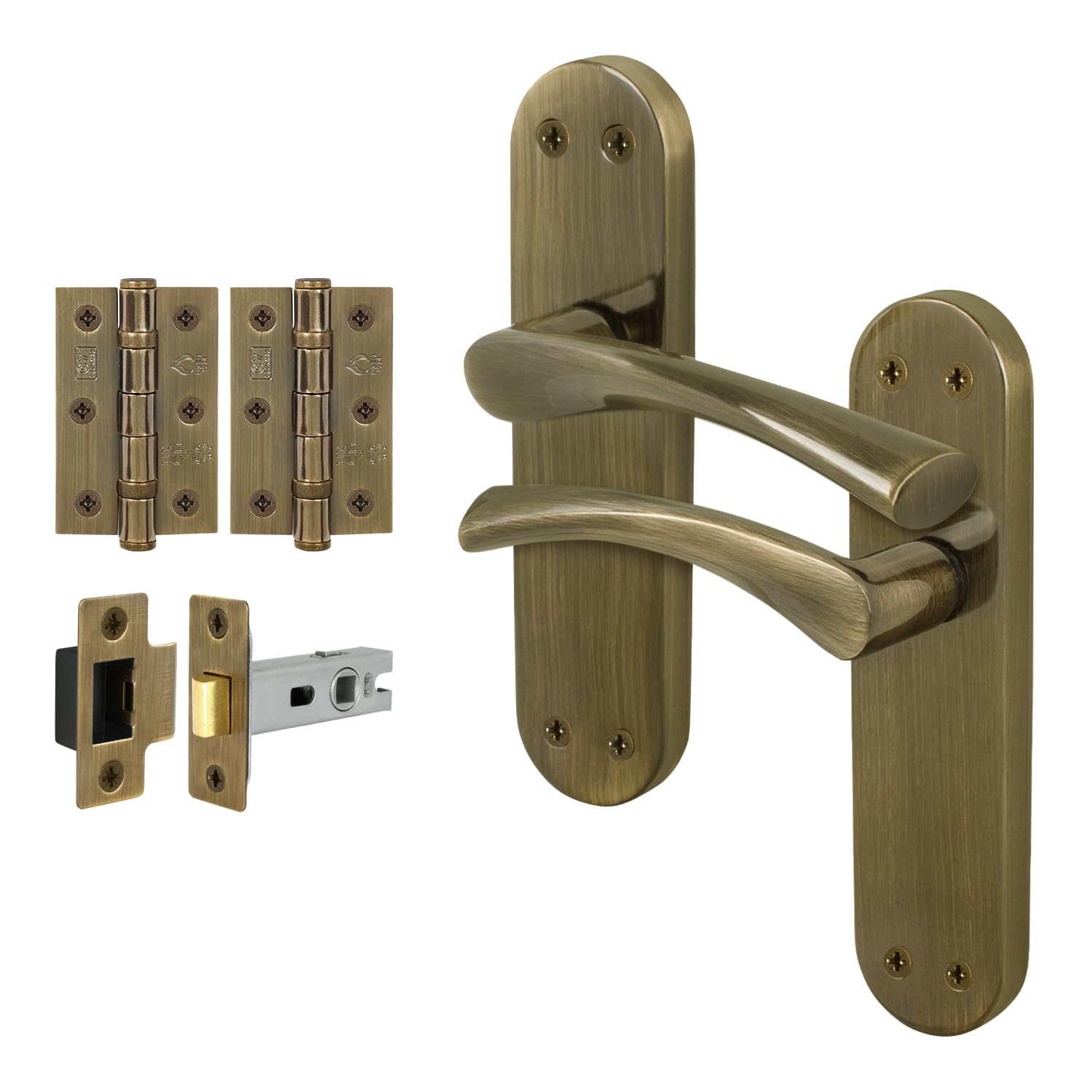 Eai Antique Brass Brass Door Handle Latch Set, 1 Pair Internal T-Bar Handles, Hinges (76Mm) Latches (64Mm) - Novoli