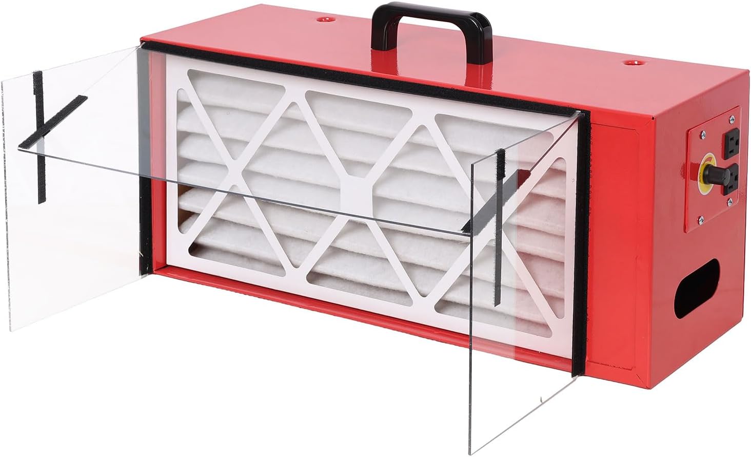 Portable Tabletop Dust Collector, 725 CFM Airflow, Triple-Fan Woodworking Dust Filtration System with Variable Speed, HEPA Filter, Dual 110V Outlets, Steel Construction, Red