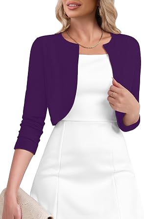 Heymoments Women 3/4 Sleeve Kintted Shrugs Cropped Sweaters Cardigan for Dress