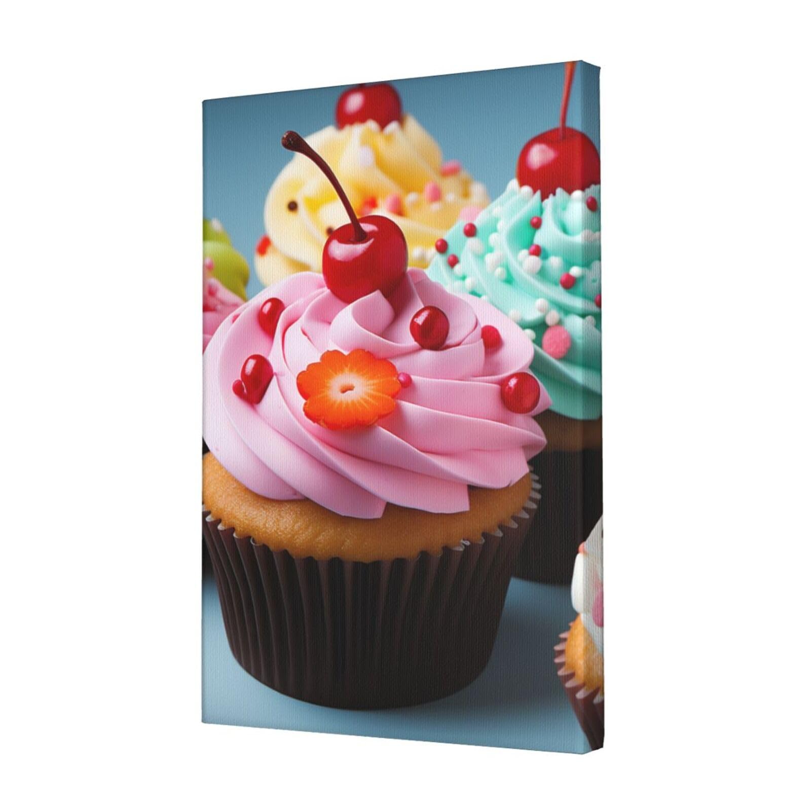 KLOPH Cupcake Canvas Wall Art for Living Room 12"x18" Modern Artwork Painting for Bathroom Hanging Canvas Prints Aesthetic Wallart for Bedroom Kitchen Office Wall Decor
