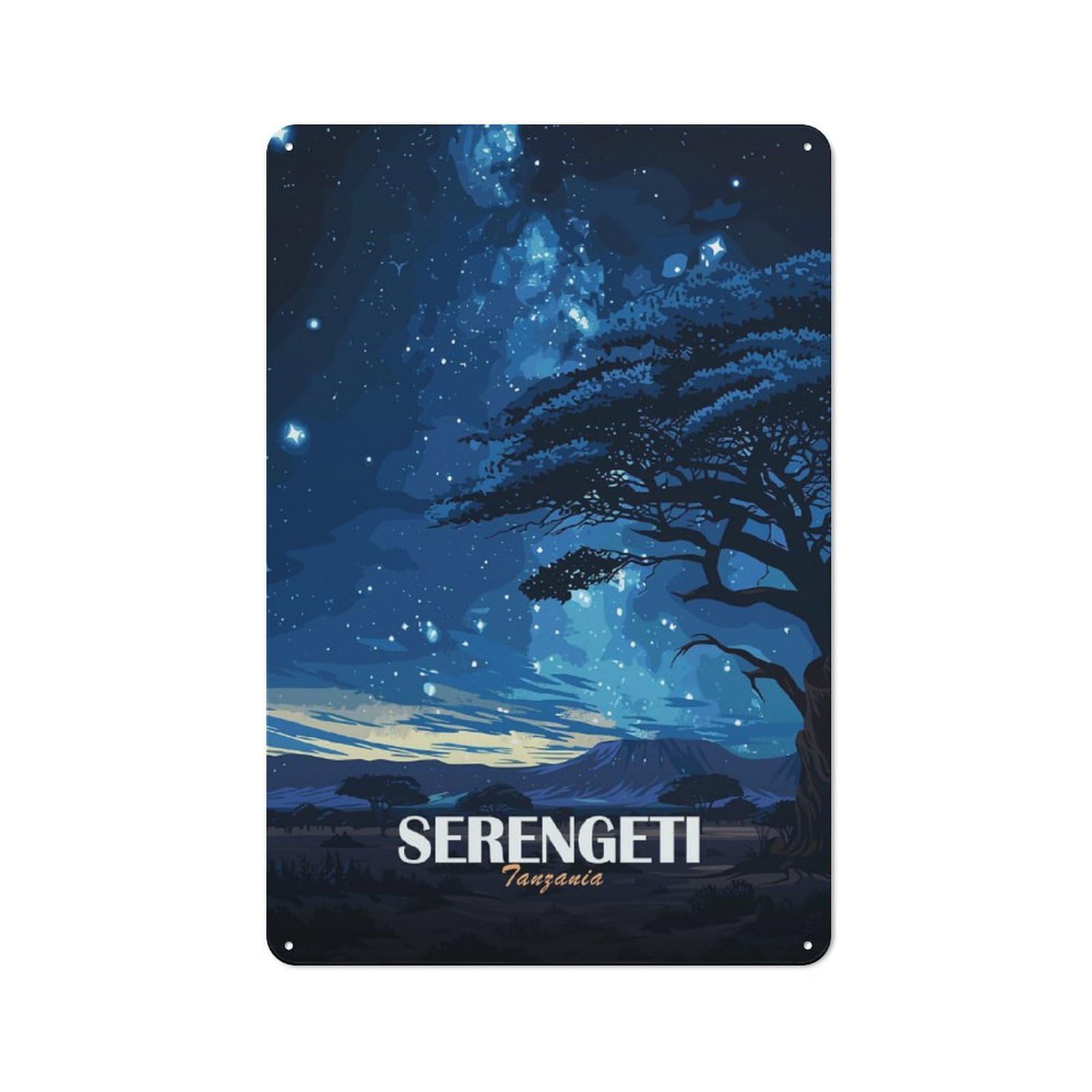 Junmoney Style-11 Serengeti Tanzania Night Sky Everyday Metal Wall Decor 30X20cm, Decorative Tin Plaque For Flat, Dorm Room, Lounge Or Cafe
