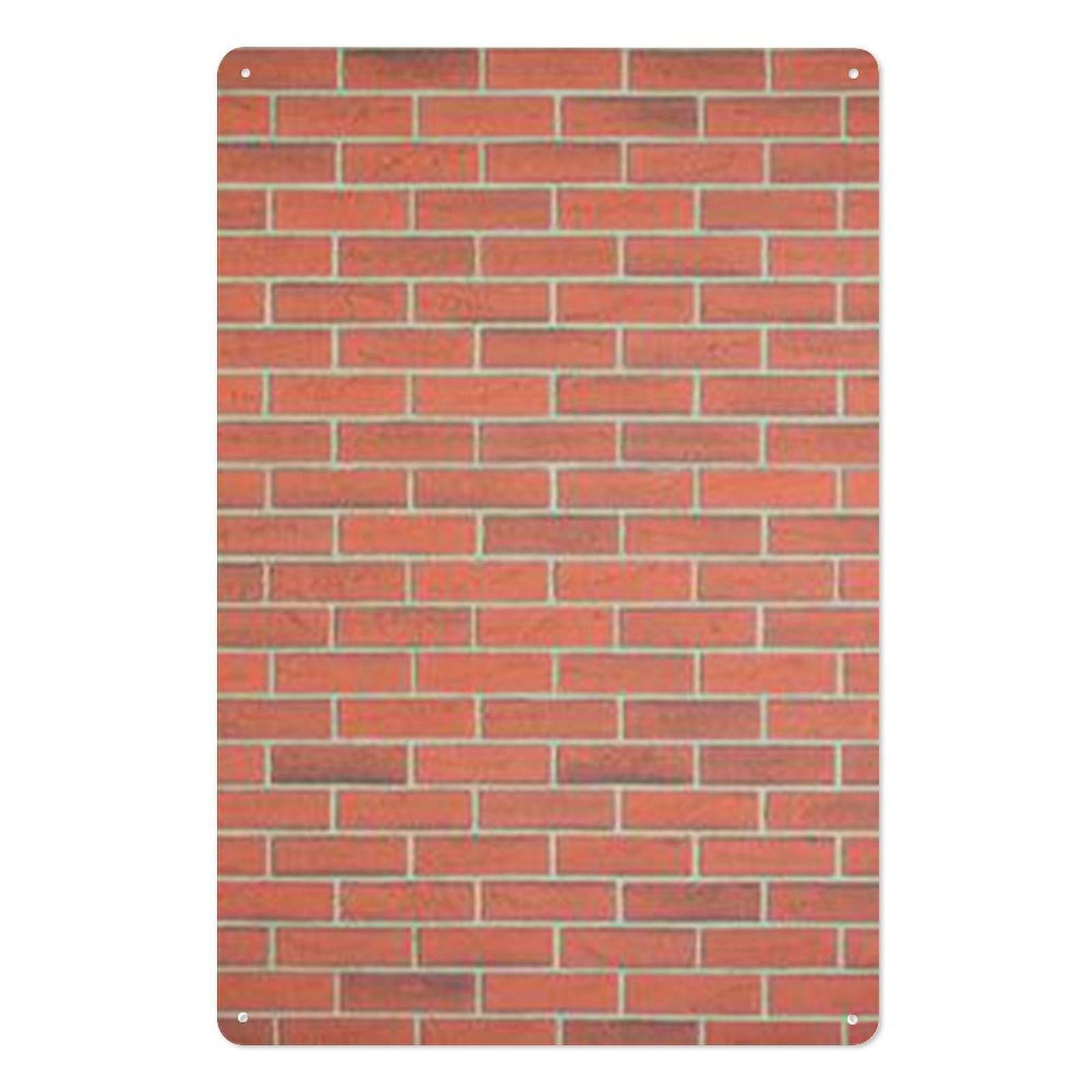 Red Brick Wall Texture Vertical Iron Tin Wall Sign 7.9x11.8 Inch Thickened Metal Plaque with Hanging Holes, Tough Iron Art Plate Ornament for Living Space Workplace Indoor Wall Decor Gift