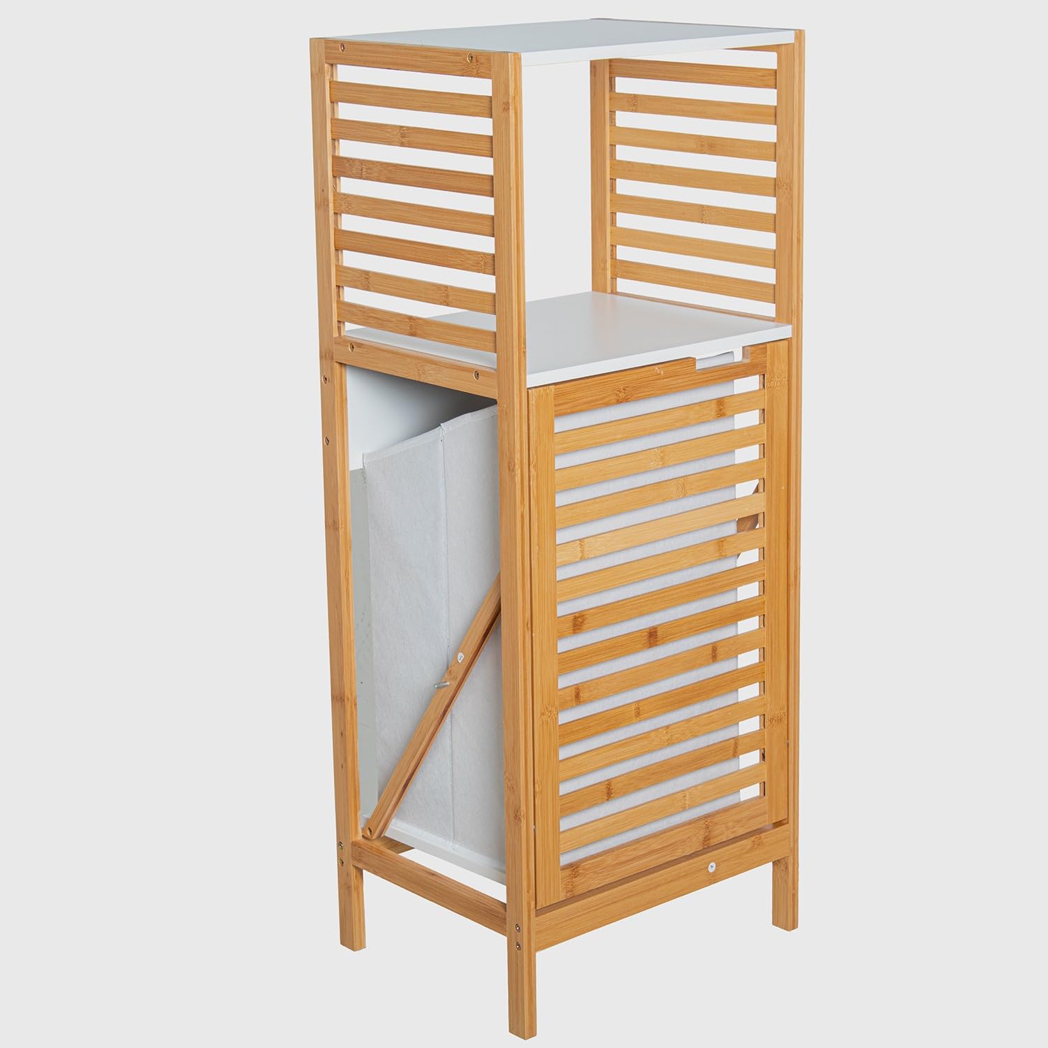 Estanteria de baño de Madera con Cesta y 2 baldas Blanco y Natural 38x30x95 cm