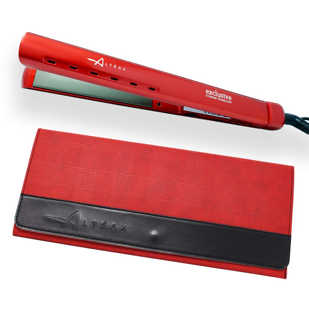 ALTÉAX® EXCLUSIVE Piastra per Capelli Lisci e Mossi Professionale Lisciante in Titanio, resistenza in Ceramica - Regolazione Temperatura fino a 230° + Omaggio Custodia in Ecopelle Realizzata in Italia