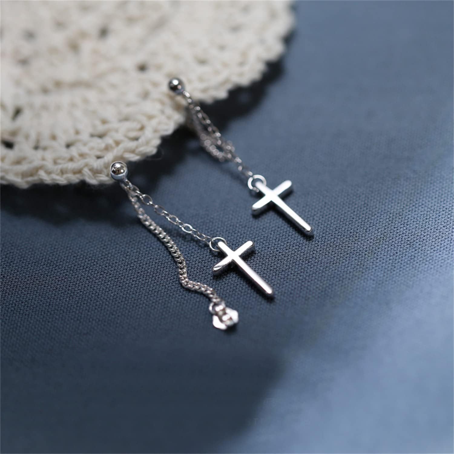 Unique Dainty Minimalist Punk 925 Silver Cross Dangle Drop Earrings Charm Chic Hypoallergenic Chain Ball Studs Earrings for Women Men Statement Jewelry - Image 7