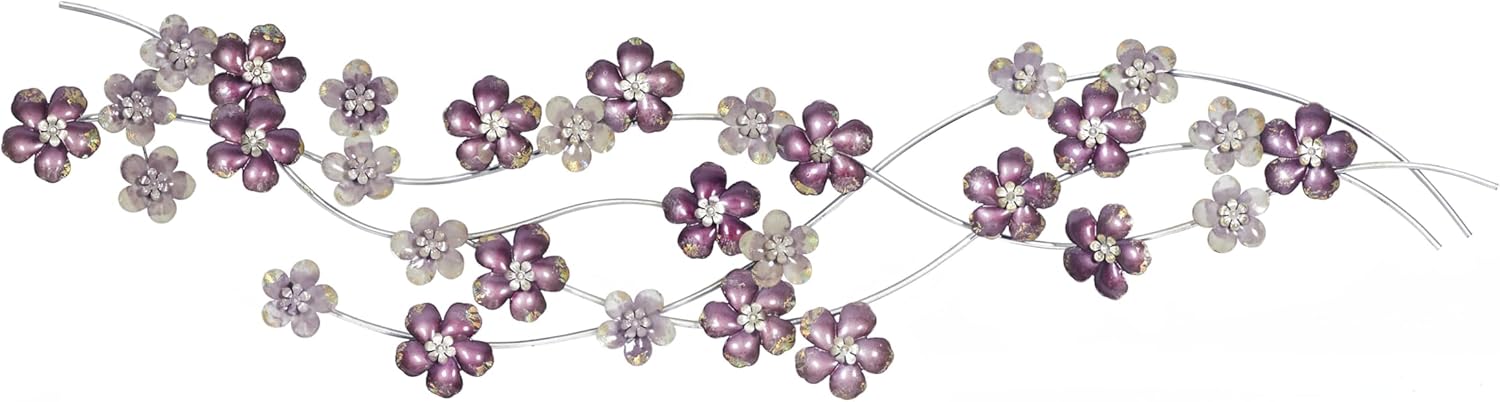 Deco 79 Metal Floral Home Wall Decor Wall Sculpture, Wall Art 50" x 2" x 13", Purple