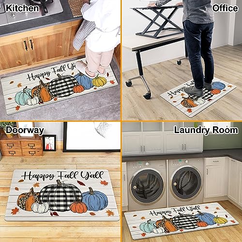 SHACOS Fall Anti Fatigue Kitchen Mats 2Pcs Kitchen Rugs Pumpkins Autumn Leaves Happy Fall Y’All Non Slip Cushioned Floor Mat for Kitchen Fall Home Decor, 17x27.5+17x47, Pumpkins - Image 3