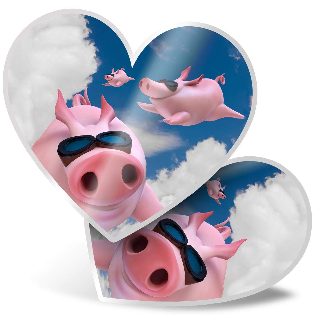 Destination Vinyl Ltd Multi 2 X Heart Stickers 7.5 Cm - Funny Flying Pigs Pink Pig Fun Decals For Laptops,Tablets,Luggage,Scrap Booking,Fridges, #15799