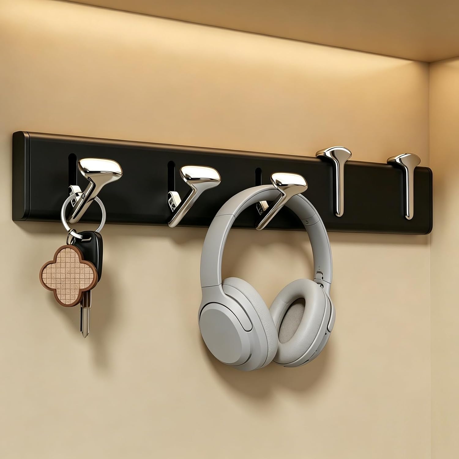 Modern Coat Rack Wall Mount with 5 Hooks, Piano Wall Coat Hooks Hanger, Heavy Duty Wall Coat Rack for Coats Keys Hats Robe & Towels Bags, Home Decor Gift, Black