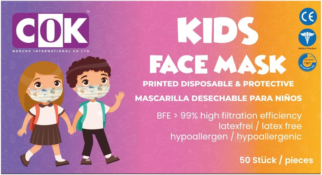 Disposable Kids Face Mask Individually Wrapped - 50 Pack