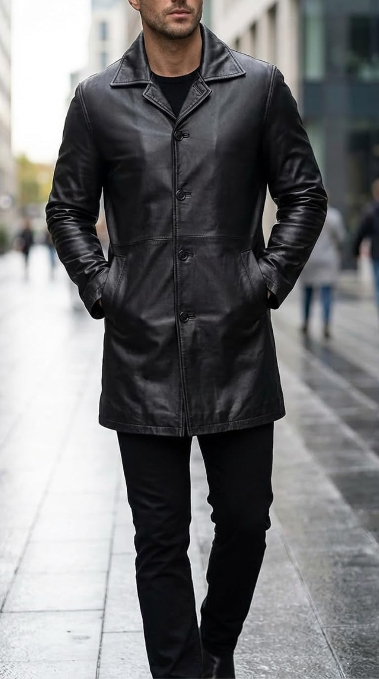 fjackets Leather Jacket Mens - Real Lambskin Leather Jackets for Men Carcoat Style Men's Leather Coats